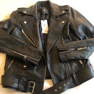 7 For All Mankind black moto leather jacket